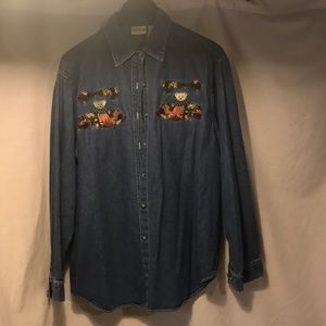 Bobbie Brooks Embroidered Fall Bears Denim Shirt